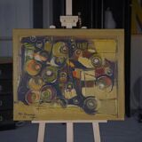 Painting on canvas abstract art signed boussy 1977