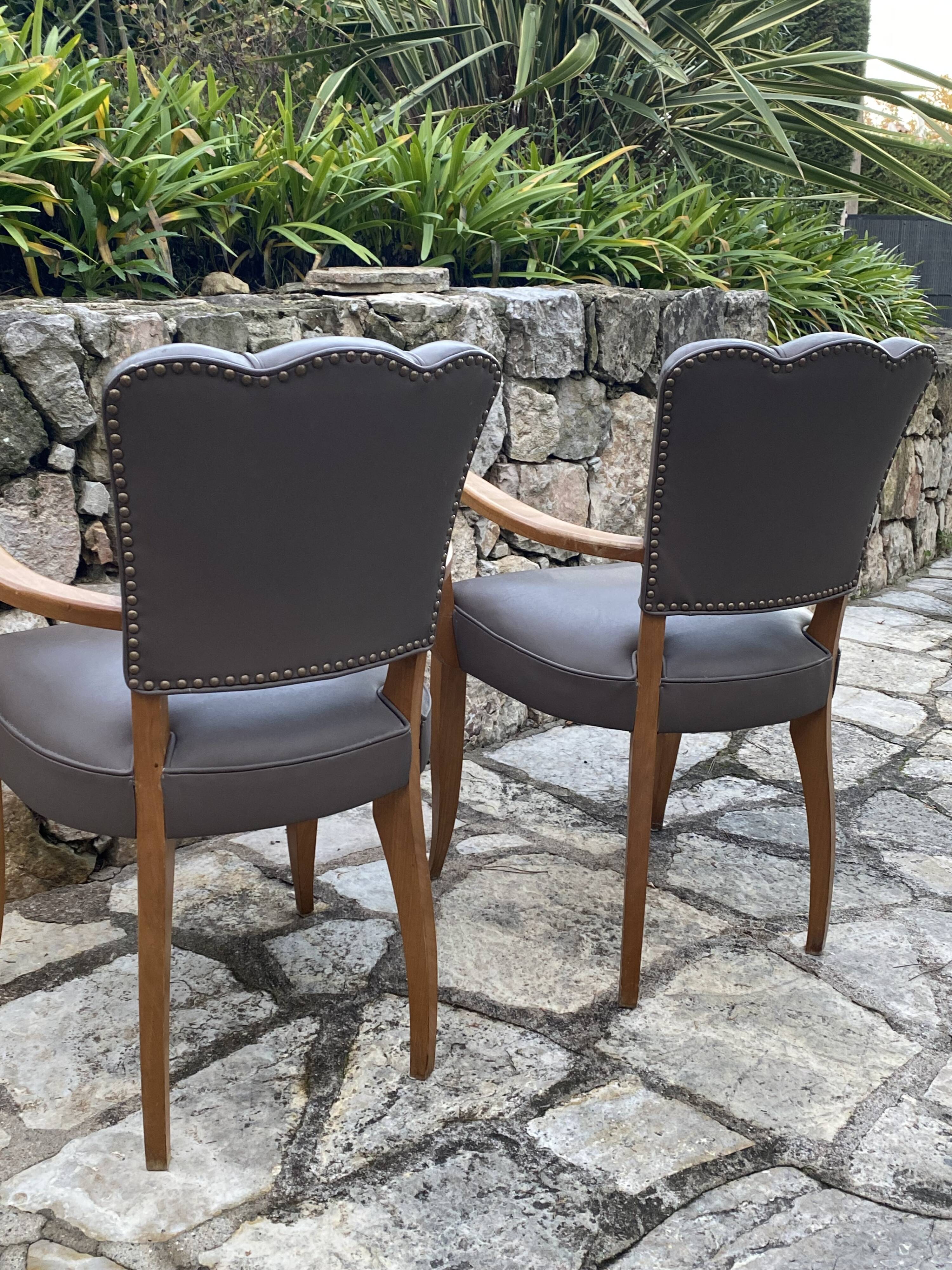 Pair of vintage bridge armchairs in genuine leather