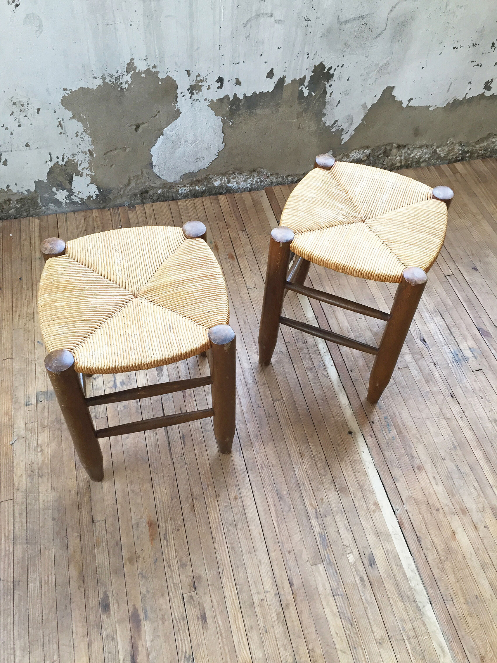 Pair of straw stools