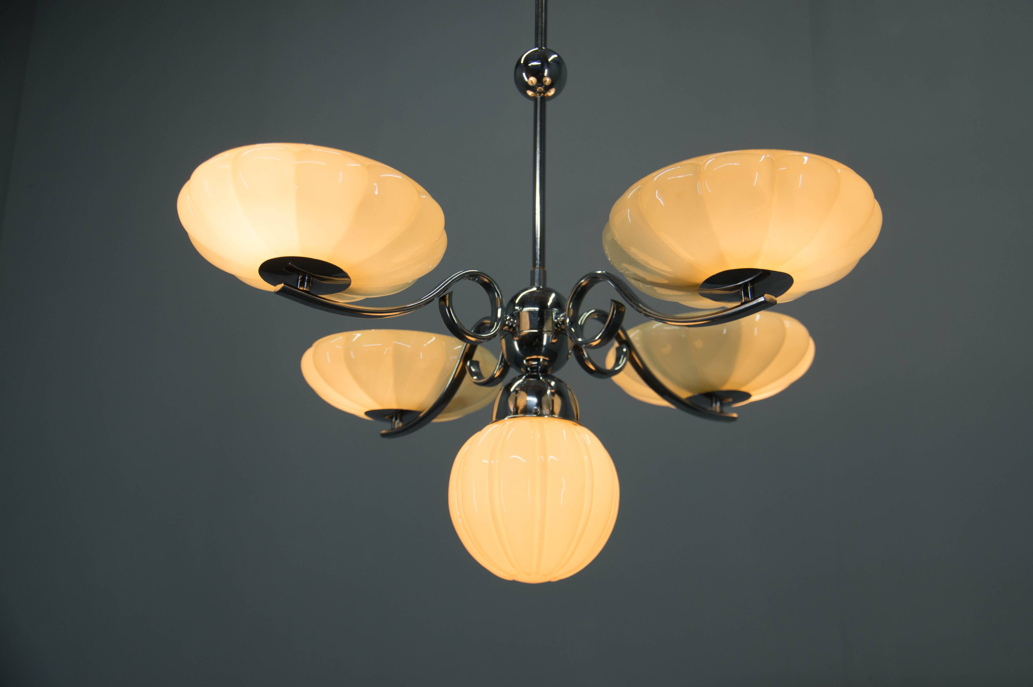 Art Deco Chrome and Glass Chandelier, 1930s
