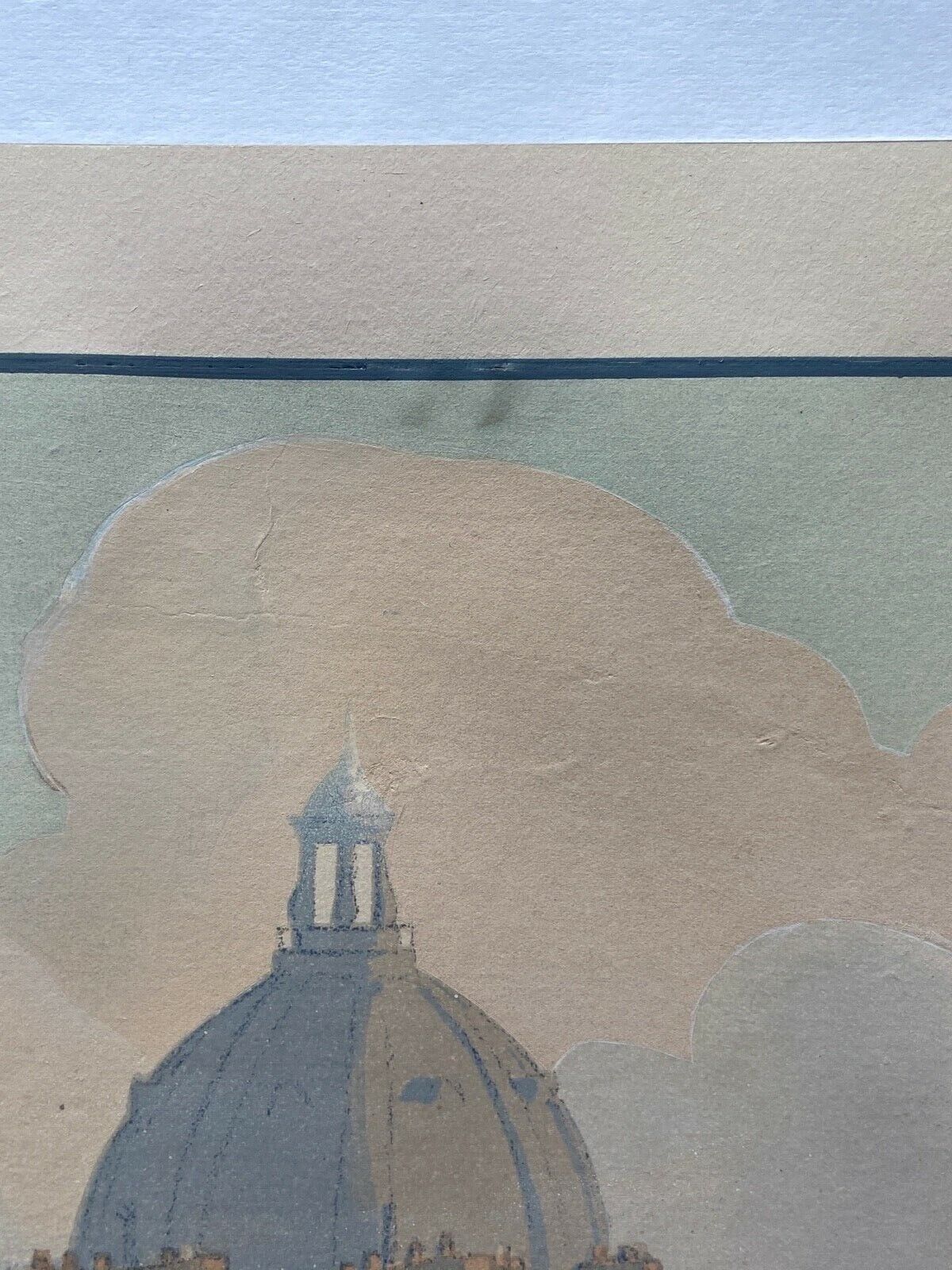 Lithograph Henri Riviere, l'institut et la cite serie paysages parisiens
