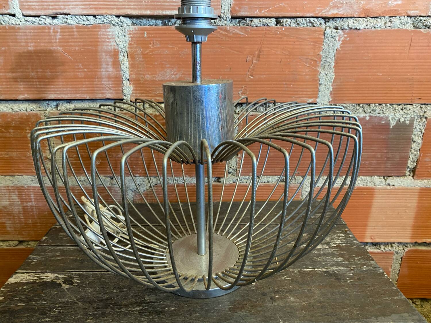 Chrome Metal Wire Space Age Lamp Base 1970s Vintage #D82