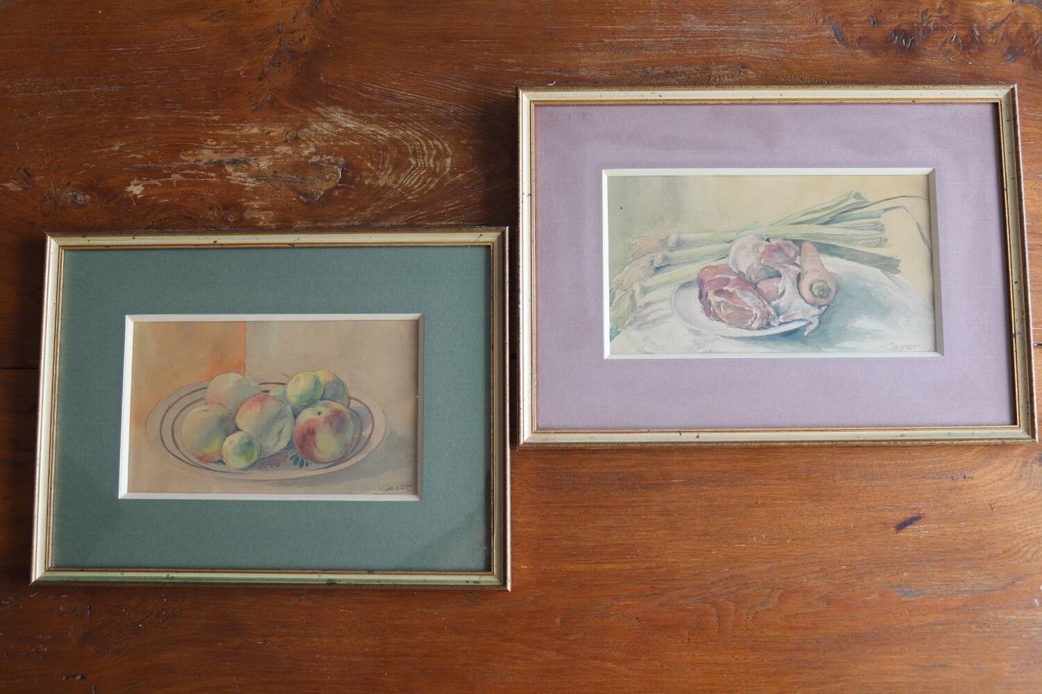 Framed watercolor - Still life with fruit (signed Lenot, 1945)