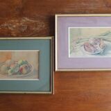 Framed watercolor - Still life with fruit (signed Lenot, 1945)