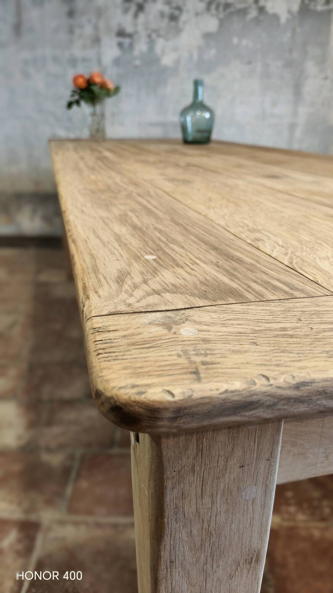 Solid oak farmhouse table "brut" 247x89, top "chocolate oak"