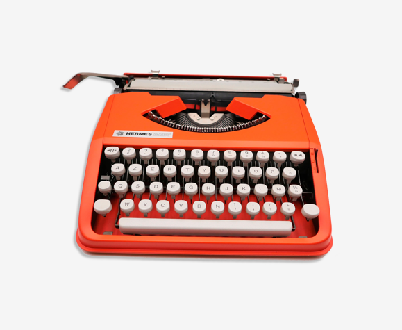 Machine à écrire rouge orange Hermes Baby révisée ruban neuf