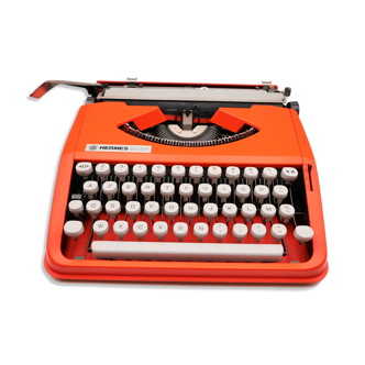 Machine à écrire rouge orange Hermes Baby révisée ruban neuf