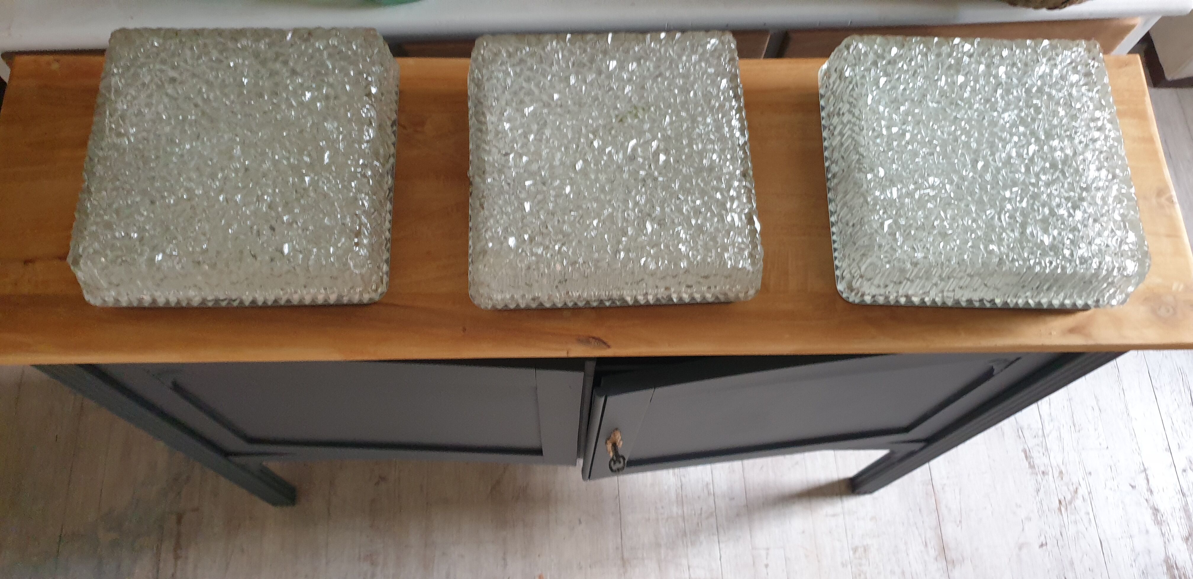 Set of three Holophane ceiling lights