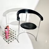 Vintage Arrben “Canasta” Chair, Black Leather & Metal, Italy, 1980s