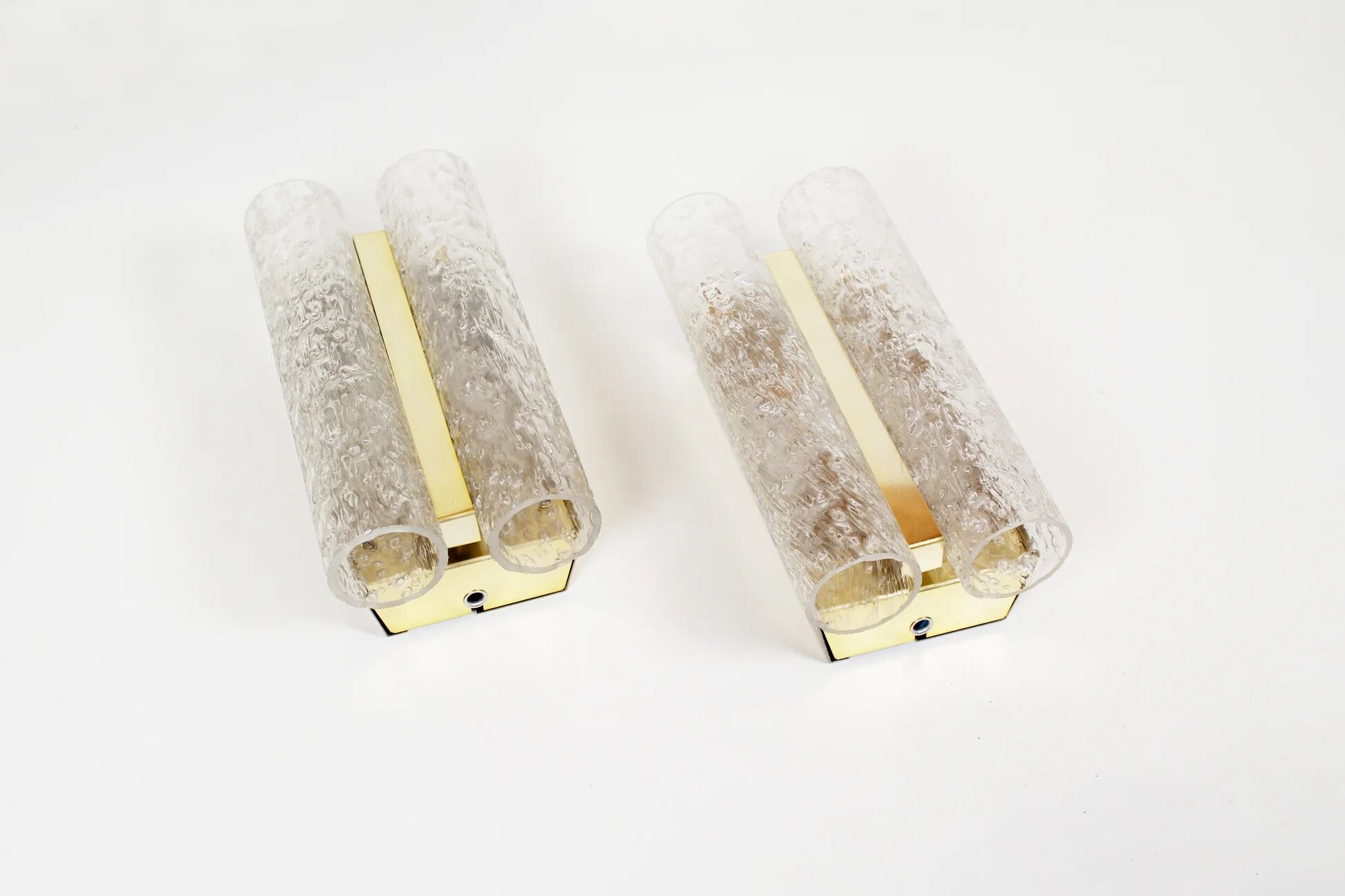 Pair of wall lamps in brass plated metal and glass by Doria Leuchten