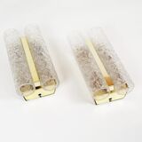 Pair of wall lamps in brass plated metal and glass by Doria Leuchten