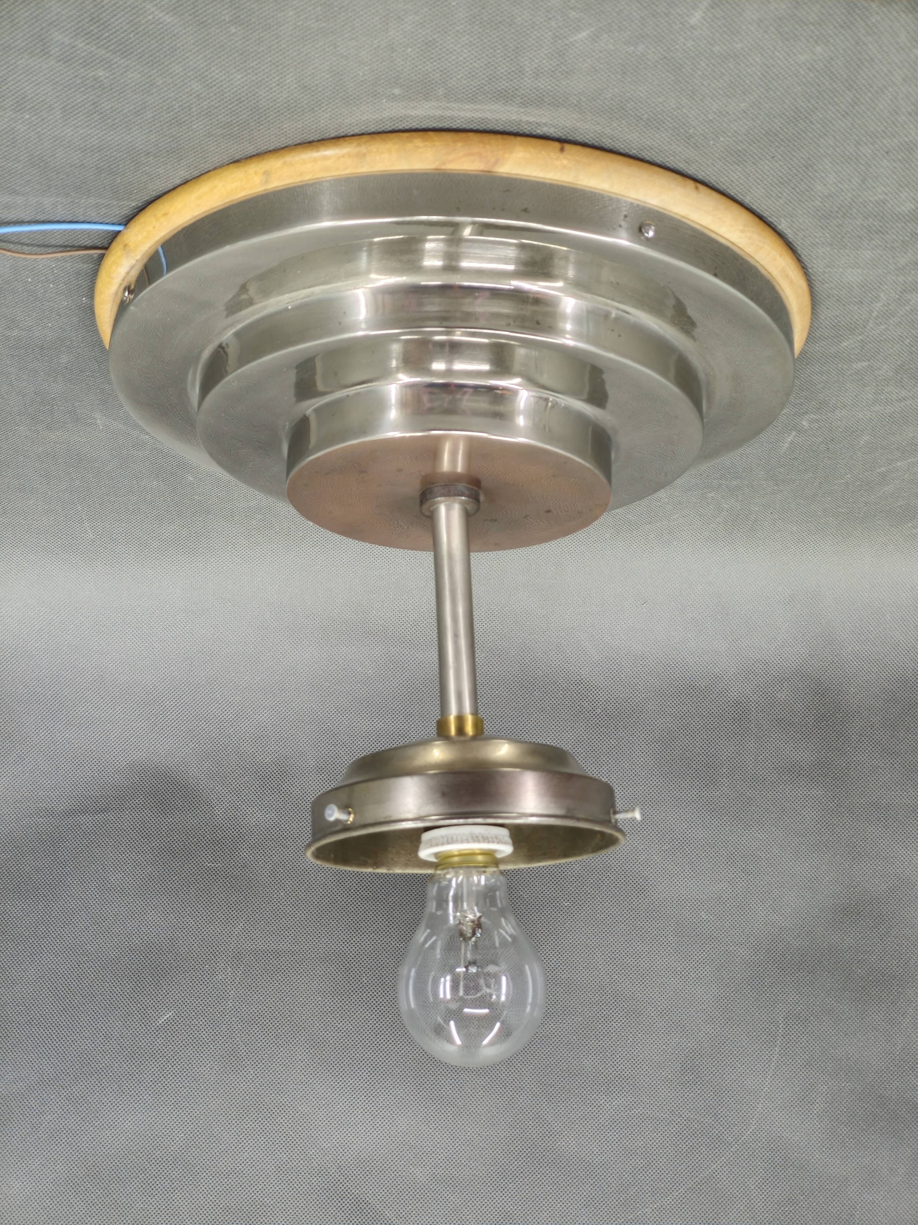Czech Art Deco Opaline Glass Flush Mount Ceiling Light 1930s
