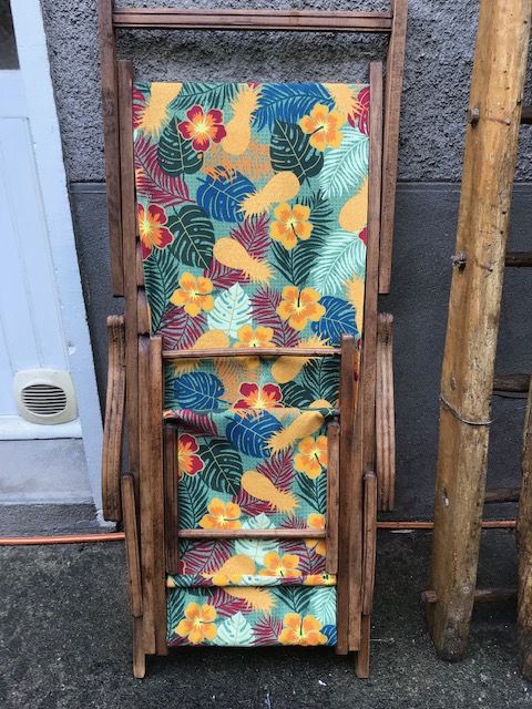 Former Chilean lounge chair deckchair wood and canvas 1930s/1940s