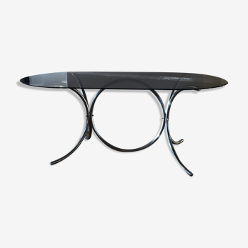 Smoked glass and chrome dining table