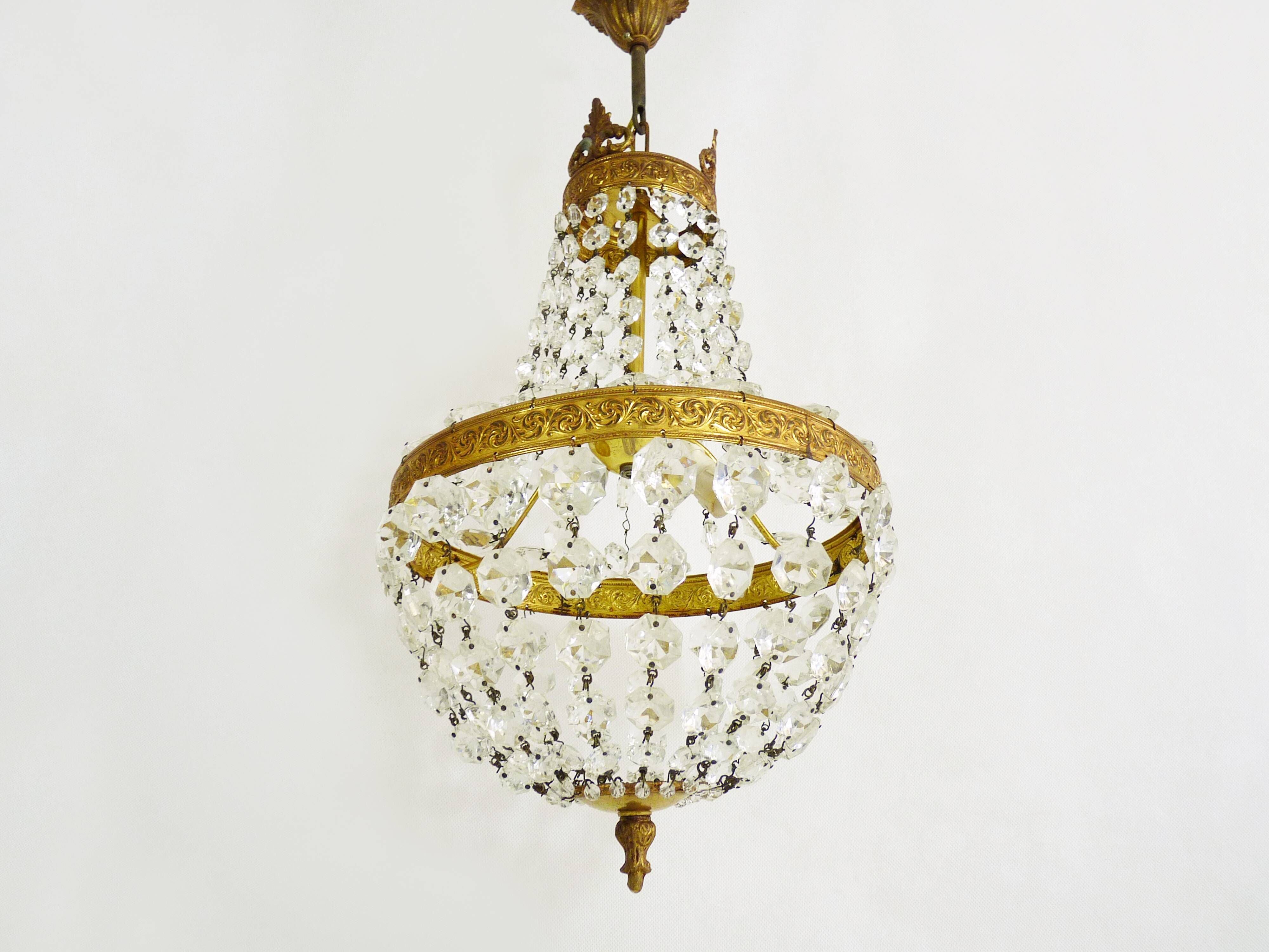 Former 2-light bronze hot air balloon chandelier, glass stamps. Year 50