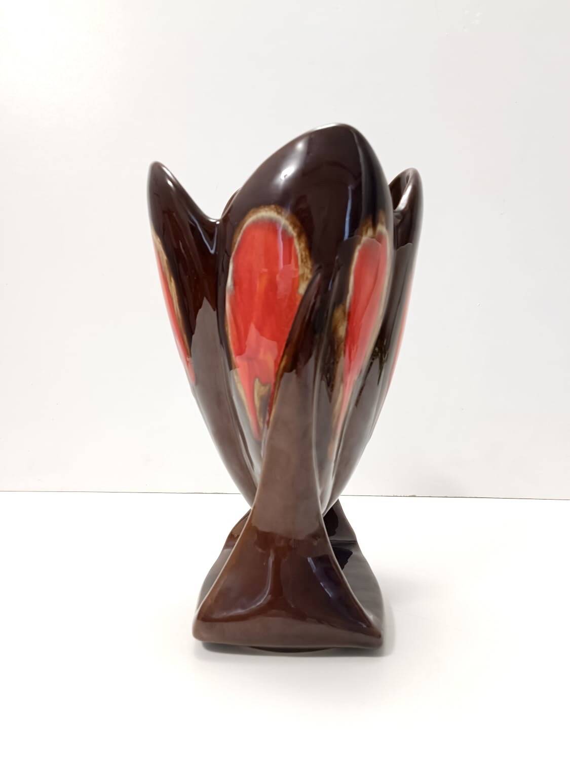 Handmade Orange and Brown Glazed Vallauris Ceramic Vase, France