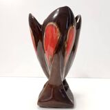 Handmade Orange and Brown Glazed Vallauris Ceramic Vase, France
