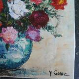 Tableau Huile sur toile "bouquet de roses" de Yves Gonec, peintre du XXè siècle.