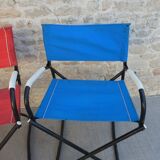 Pair of folding armchairs from the 60s, in metal and fabric