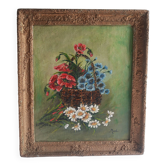 Old vintage flower bouquet painting frame