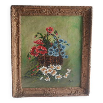 Old vintage flower bouquet painting frame