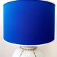 Longwy earthenware lamp and Klein blue lampshade
