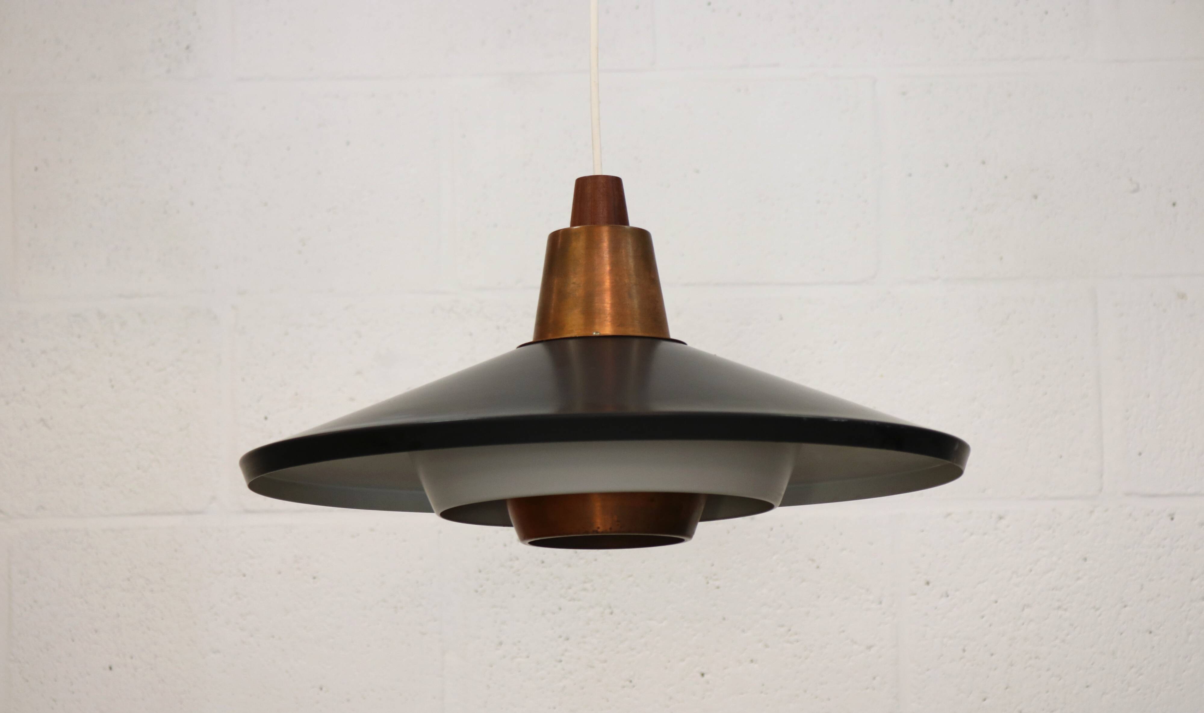 Rare Mid-Century Danish design lamp ,1960s -black&white metal& solid copper