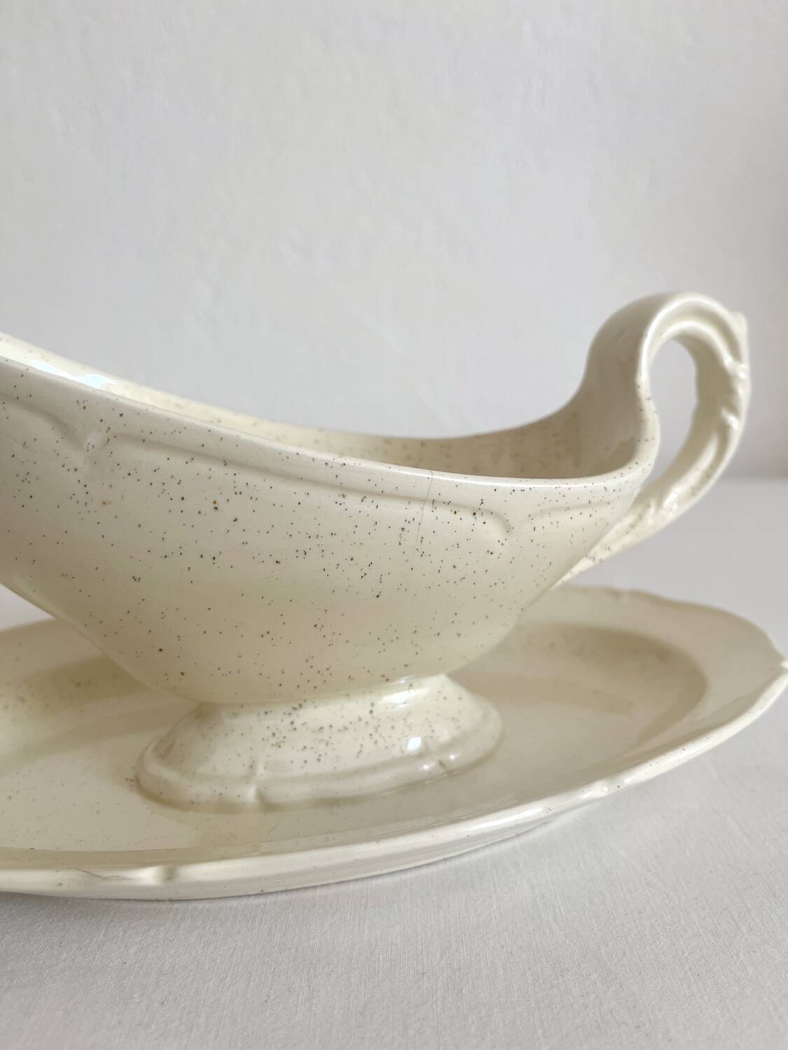 Antique ironstone gravy boat, Montereau earthenware