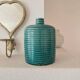 Duck blue ribbed glazed ceramic bottle vase – Mid-Century style