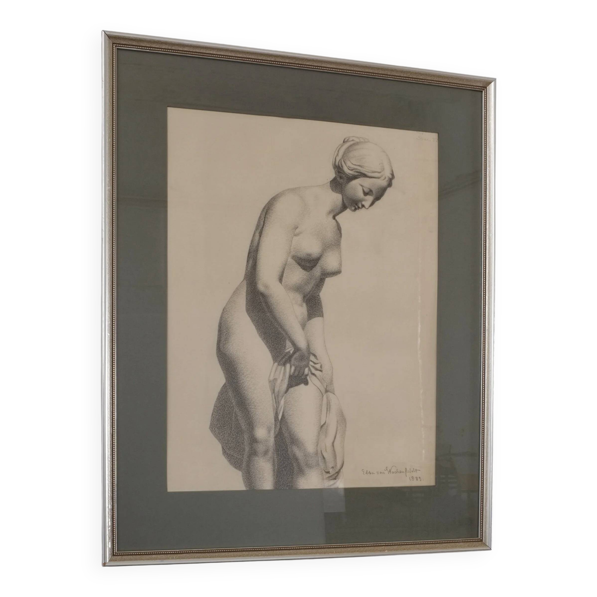Ebba Von Wachenfeldt dessin au fusain d'une statue de femme | 1883