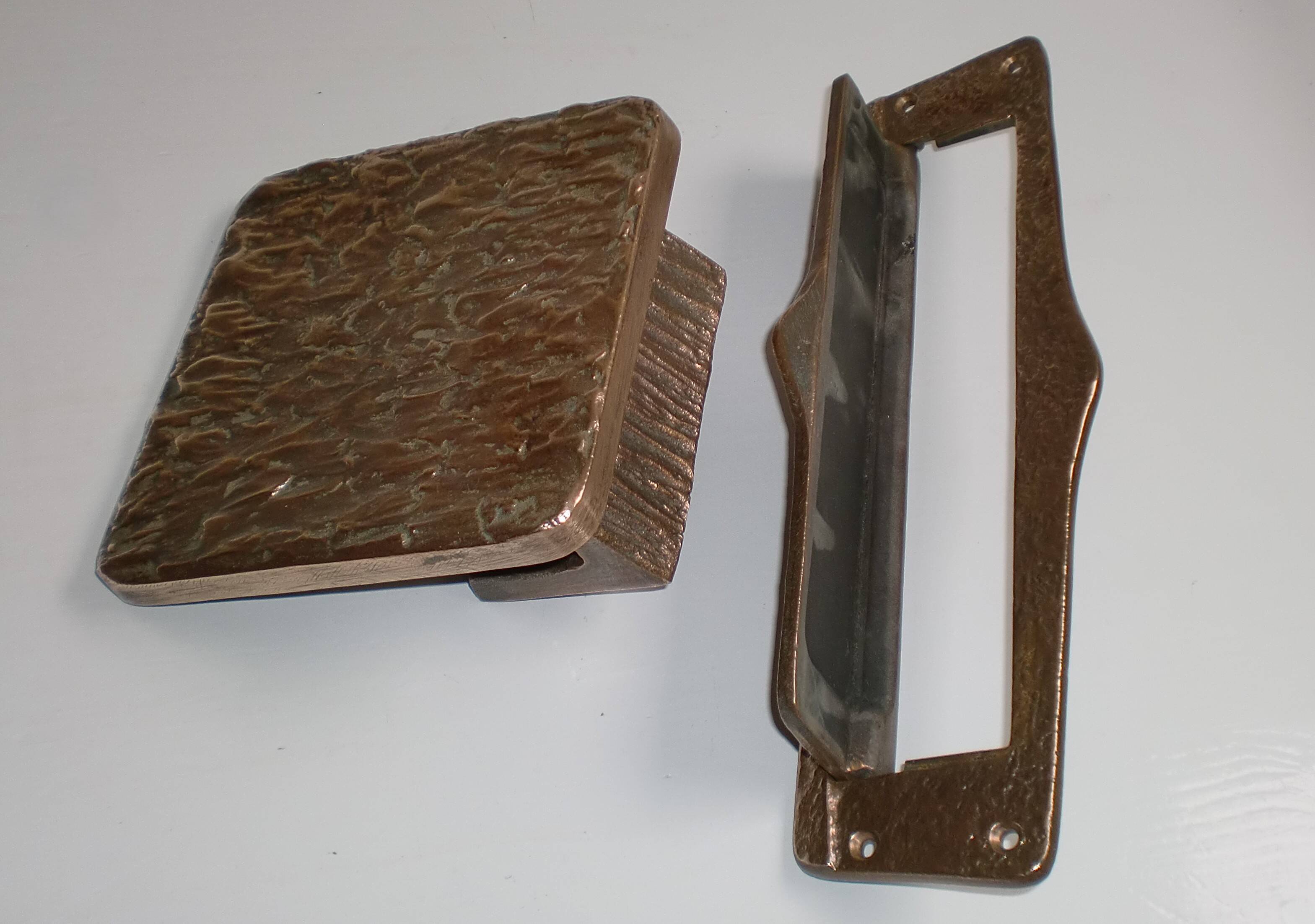 1950s Brutalist Bronze Push & Pull Front Door Handle Push Plate + Mail Slot