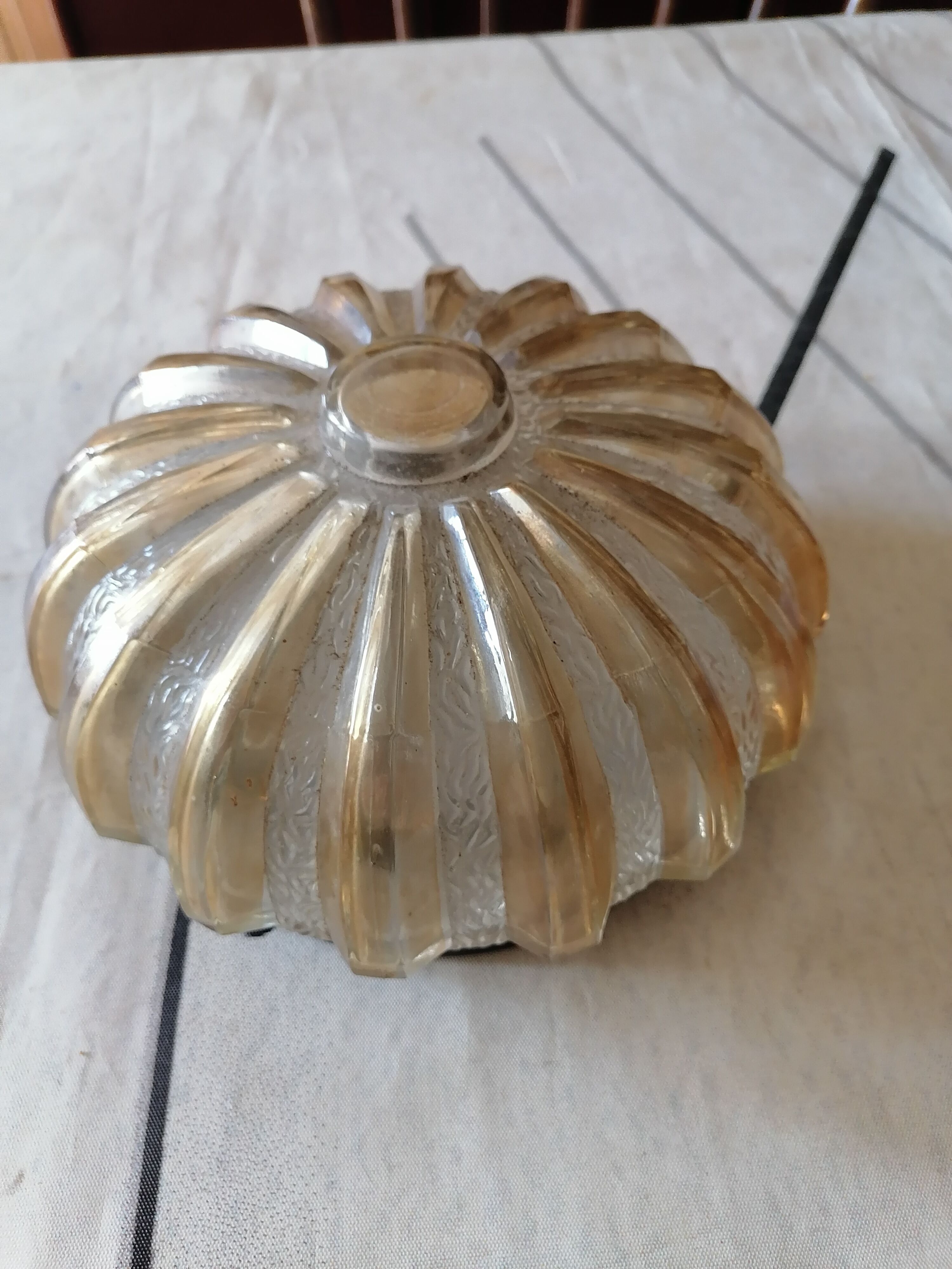 Ceiling lamp iridescent glass ochre gilded 1960