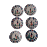 6 plates decoration characters man and woman Henriot Quimper faience Bretagne