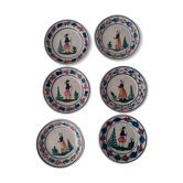6 plates decoration characters man and woman Henriot Quimper faience Bretagne