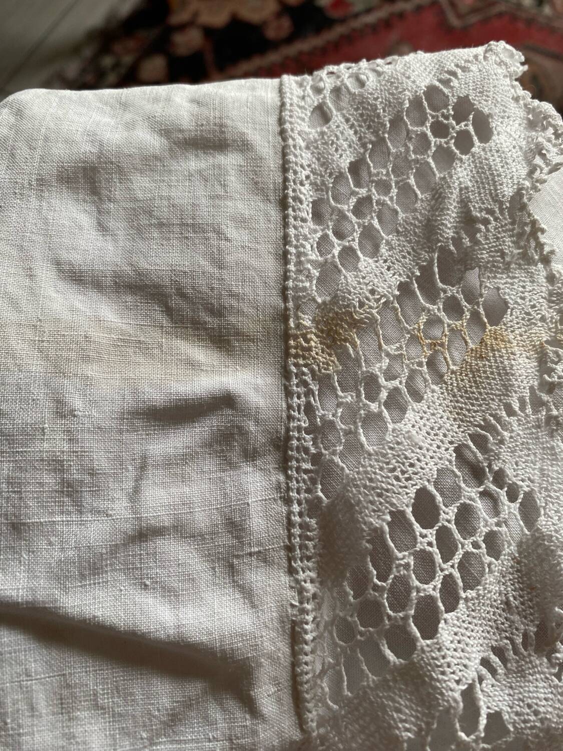 Monogram linen sheet, late 19th century.