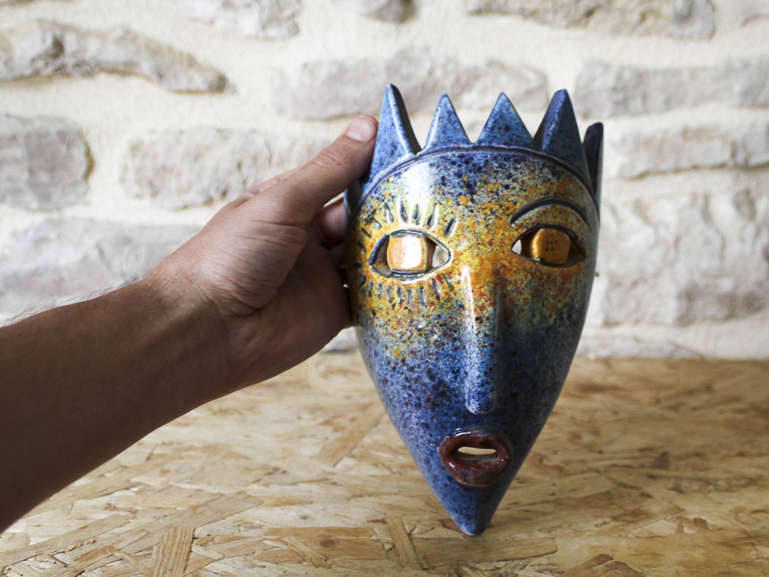 Masque en céramique émaillé Bernard Buffat Années 60