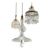 Suspension cascade triple Holophanes and vintage pendants