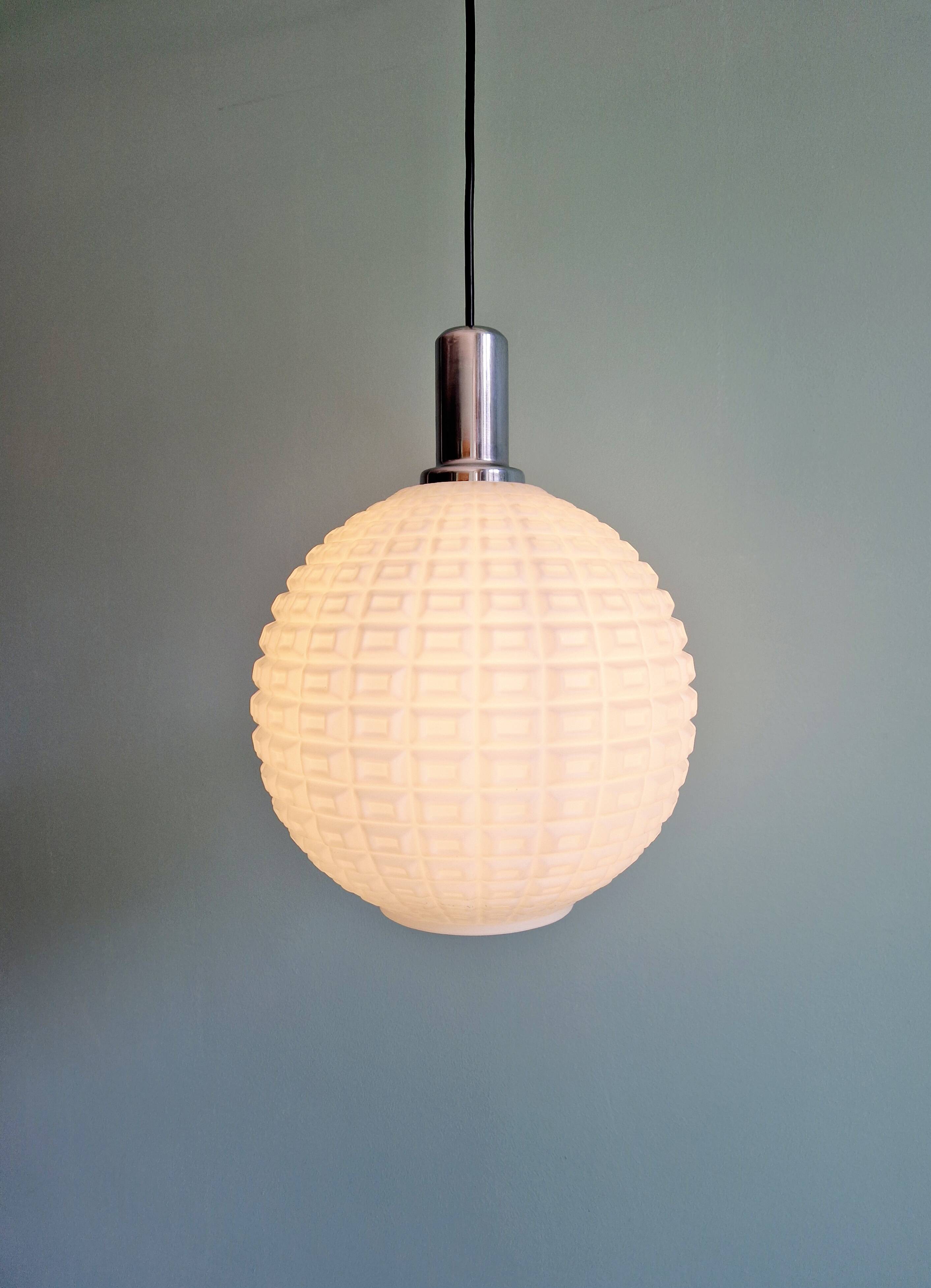 Vintage textured white opaline pendant light, 1960s-70s
