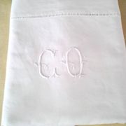 White cotton top sheet monogrammed "CQ" 2 x 3 m