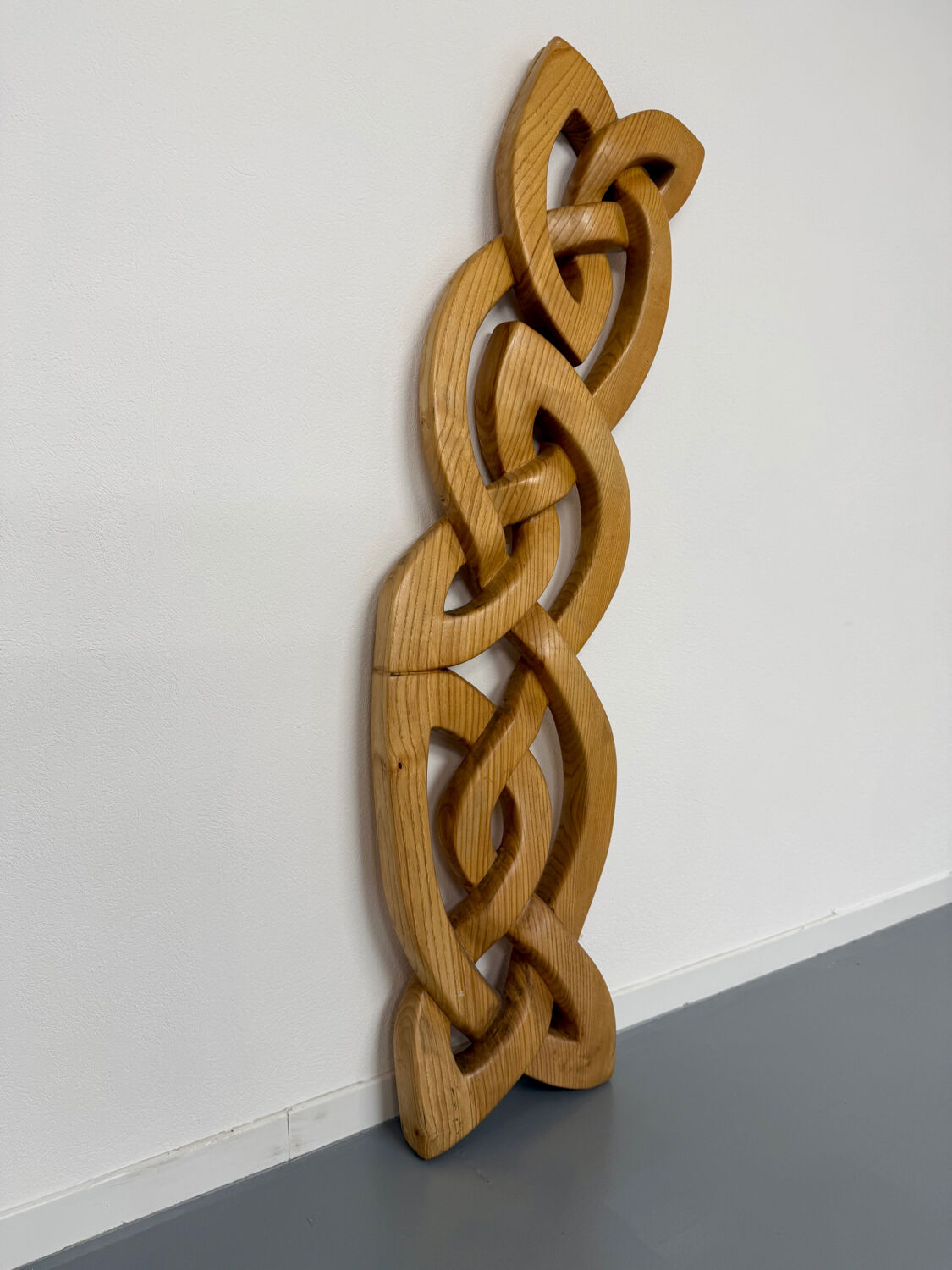 Twisted solid wood sculpture, vintage 1970s design.