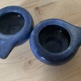 Duo of blue ceramic candle holders