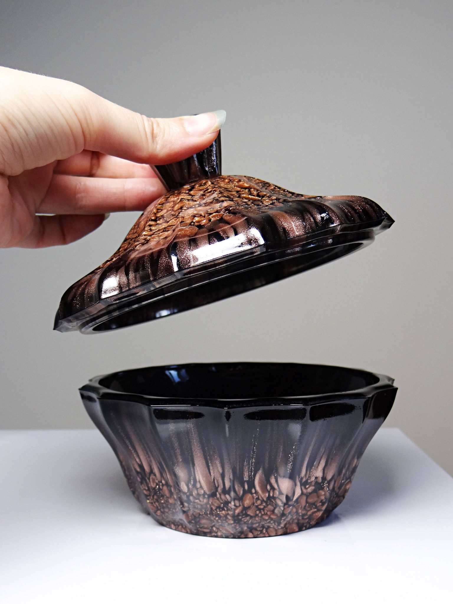 Vintage Vincenzo Nason Murano black aventurine glass sugar bowl/box