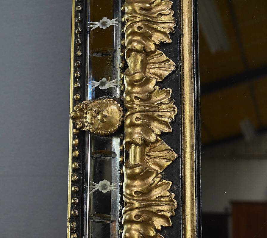 Large Mirror with Parcloses in Gilded and Blackened Wood, Napoleon III Style –