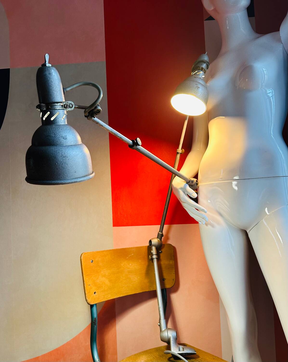 Pair of articulated industrial lamps 1950