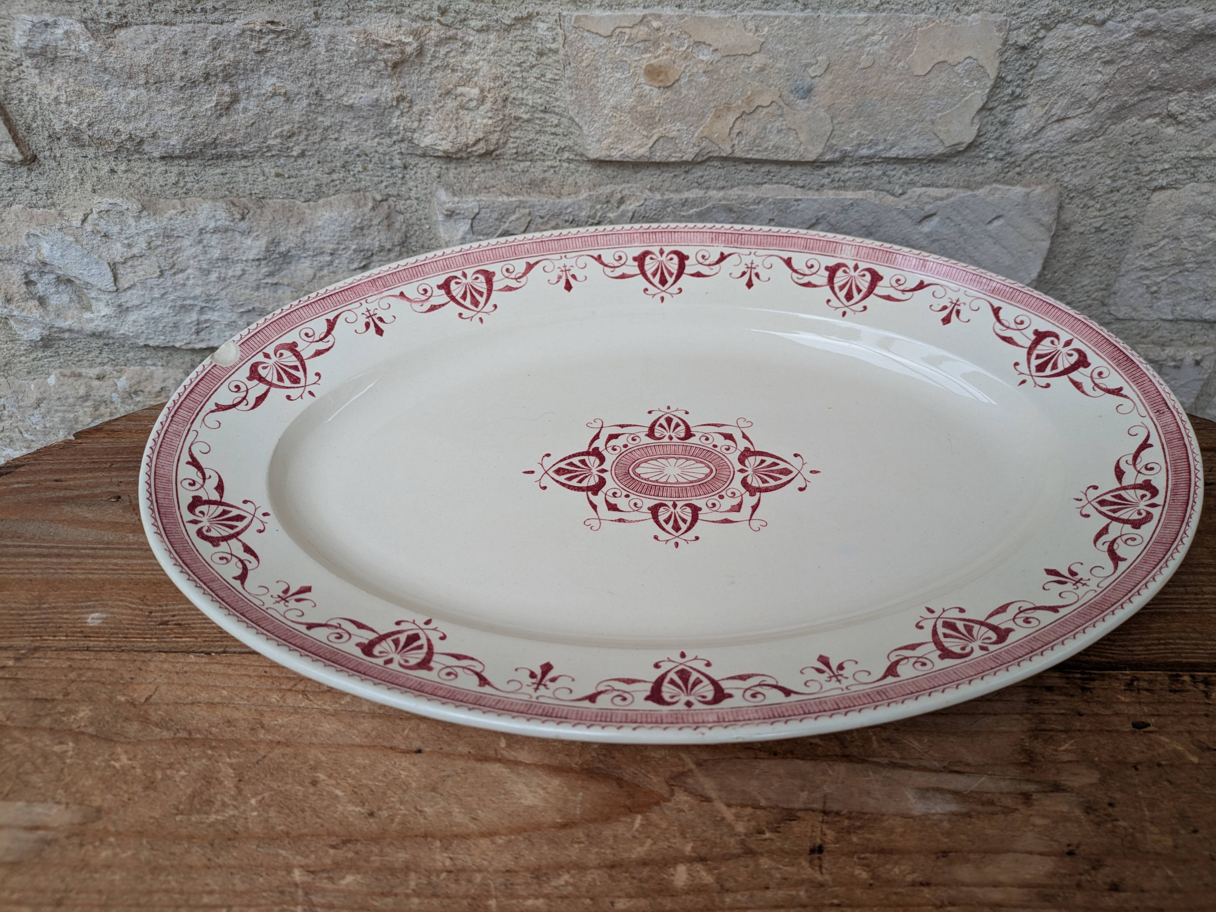 Old oval serving dish, Amiral Creil and Montereau Terre de Fer model