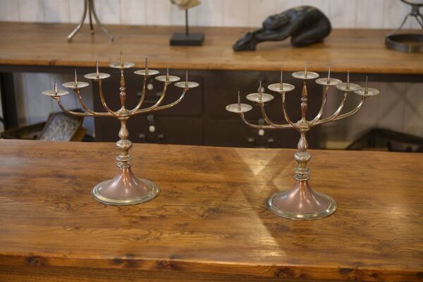 Paire de bougeoirs en laiton et cuivre 1950’s