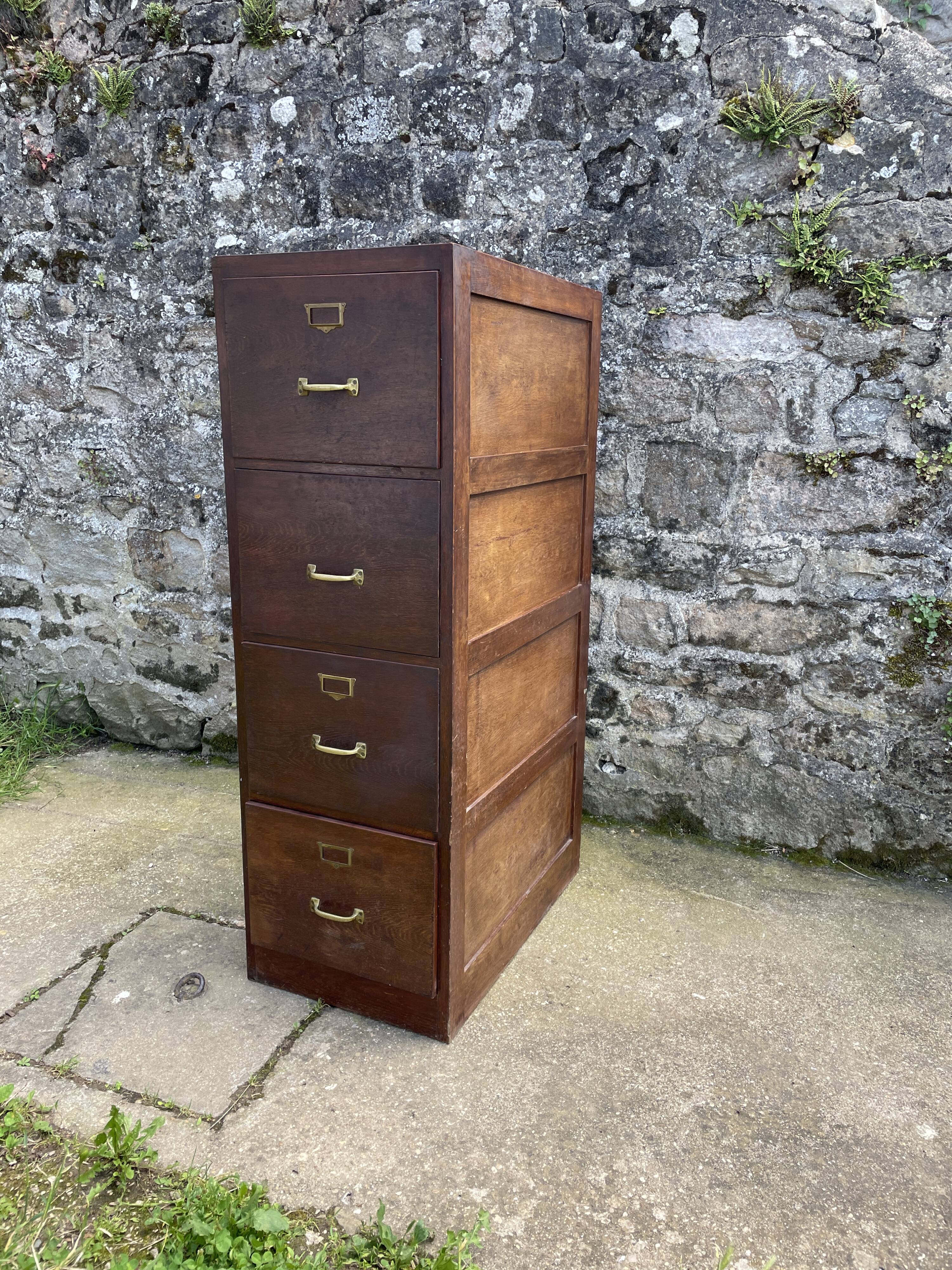 Meuble d'archives en bois, classeur 4 tiroirs 1950