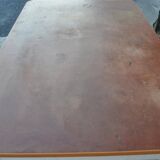 Vintage rustic wooden table painted brown and white with 2 basins, 1940s.