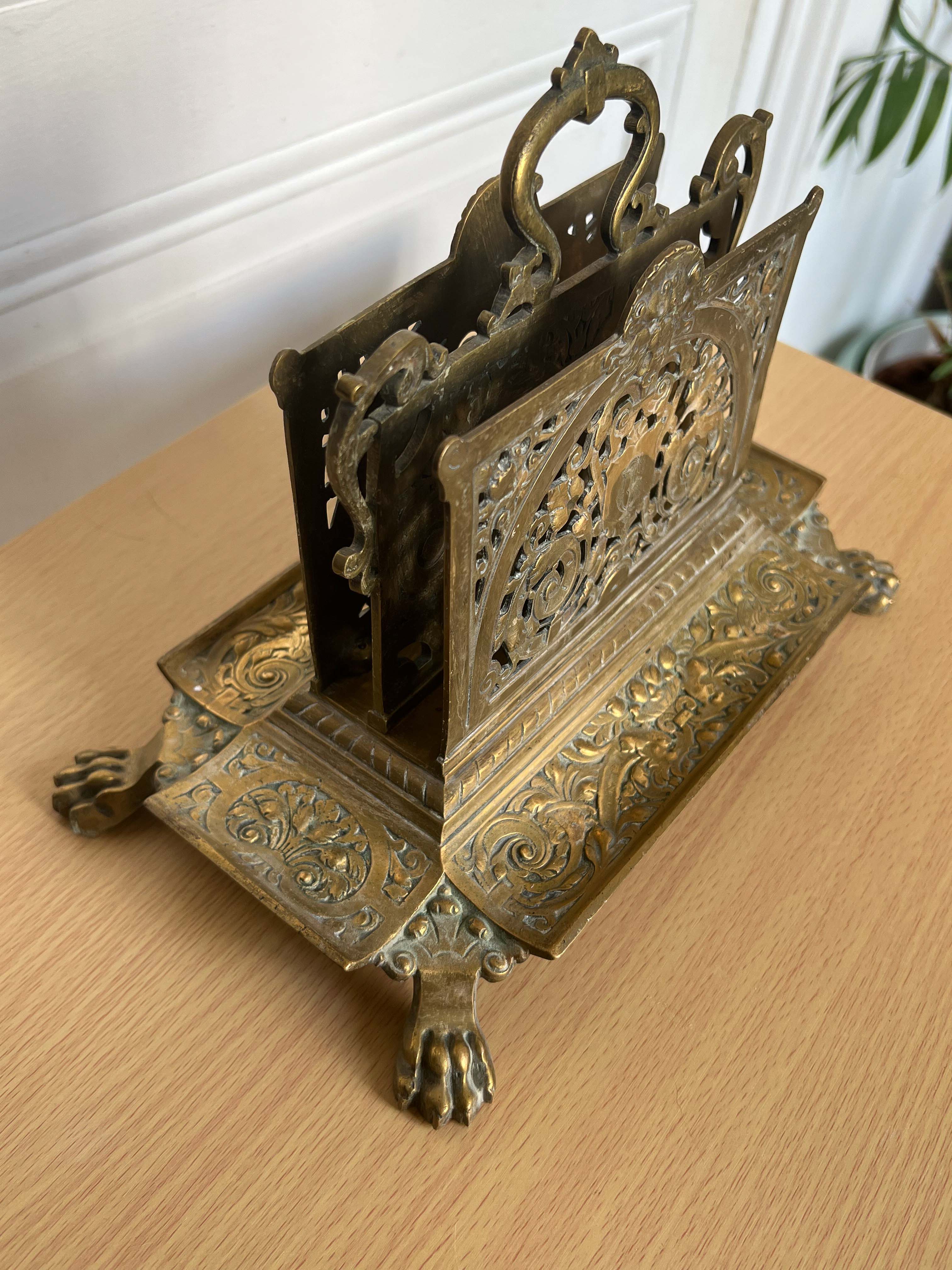 Period gilded brass mail rack
