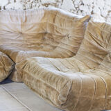 Chauffeuse d'angle Togo velours beige par Michel Ducaroy pour Ligne Roset